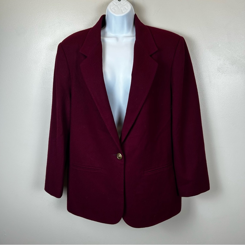 Vintage Sag‎ Harbor Wool Blazer Womens 14 Burgundy One Button Preppy ~80s/90s